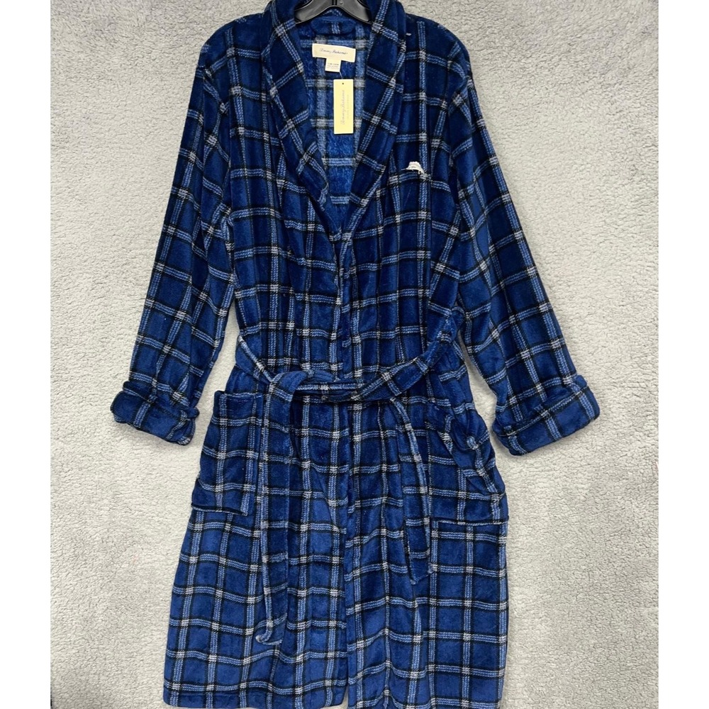 NWT Tommy Bahama Bath Robe Men's Size‎ S Blue Plaid Fleece Belted Sleepwear VTG